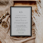 Invitation Mariage de monogramme de bordure noir et écru clas<br><div class="desc">Une double bordure élégante et le détail monogramme initial en noir croustillant offrent un beau contraste par rapport au ton riche en ivoire crème de ces invitations de mariage ecru. Un choix intemporel pour des mariages élégants,  avec de belles tapisseries traditionnelles et un format.</div>