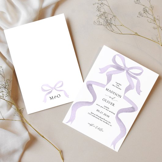 Invitation Mariage de Monogramme de Bow violet élégant modern