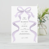 Invitation Mariage de Monogramme de Bow violet élégant modern (Debout devant)
