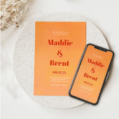 Invitation Mariage de monogramme de coucher de soleil orange