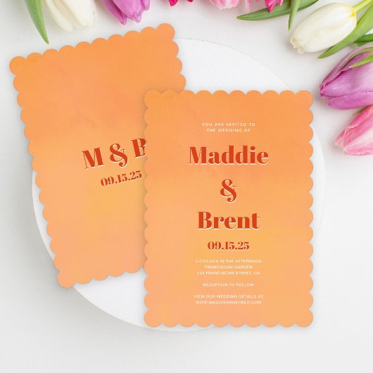 Invitation Mariage de monogramme de coucher de soleil orange