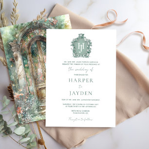 Invitation Mariage de monogramme de couleur verte terreuse