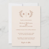 Invitation Mariage de monogramme de couronne botanique minima (Devant)