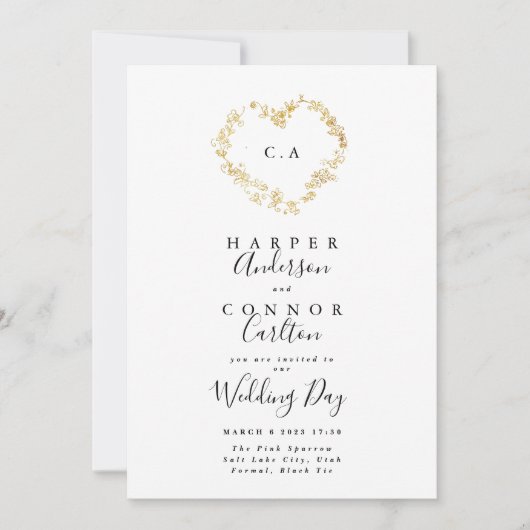 Invitation Mariage de monogramme de couronne cardiaque (Devant)