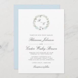 Invitation Mariage de monogramme de couronne d'anémone vintag