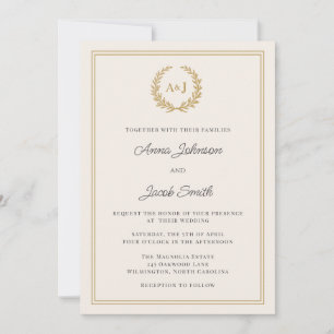 Invitation Mariage de monogramme de couronne d'ivoire et de l
