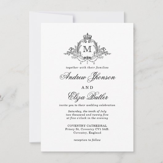 Invitation Mariage de monogramme de couronne royale (Devant)