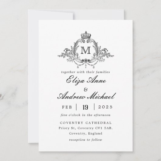 Invitation Mariage de monogramme de couronne royale (Devant)