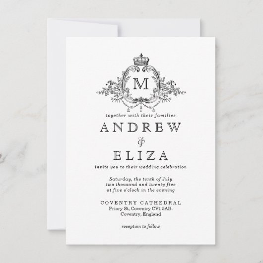 Invitation Mariage de monogramme de couronne royale (Devant)