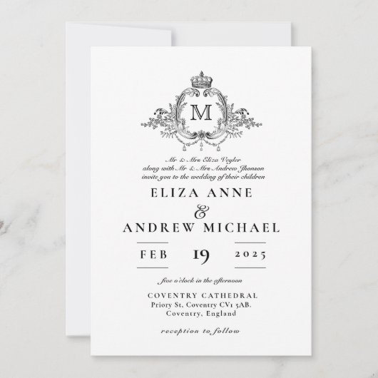 Invitation Mariage de monogramme de couronne royale (Devant)