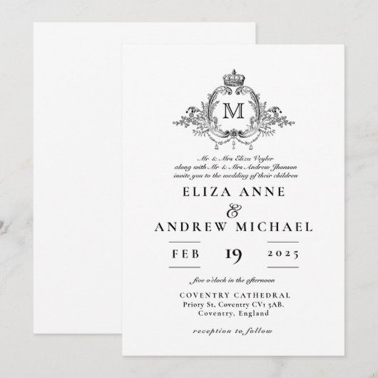 Invitation Mariage de monogramme de couronne royale (Devant / Derrière)