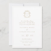 Invitation Mariage de monogramme de crête beige (Devant)