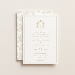Invitation Mariage de monogramme de crête beige
