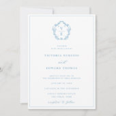Invitation Mariage de monogramme de crête bleu vintage (Devant)