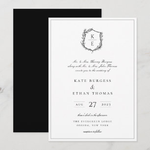 Invitation Mariage de monogramme de crête botanique