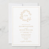 Invitation Mariage de monogramme de crête dorée QR Code (Devant)