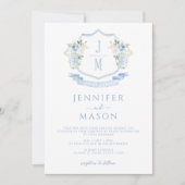 Invitation Mariage de monogramme de crête florale bleu clair (Devant)