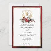 Invitation Mariage de monogramme de crête florale de Noël cla (Devant)