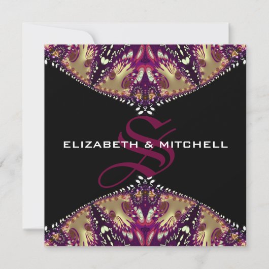 Invitation Mariage de monogramme de dentelle fractale bordeau (Devant)