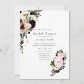 Invitation Mariage de monogramme de diamants rose bordeaux et (Devant)