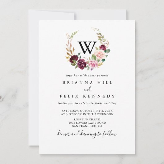 Invitation Mariage de monogramme de feuillage végétal rustiqu (Devant)