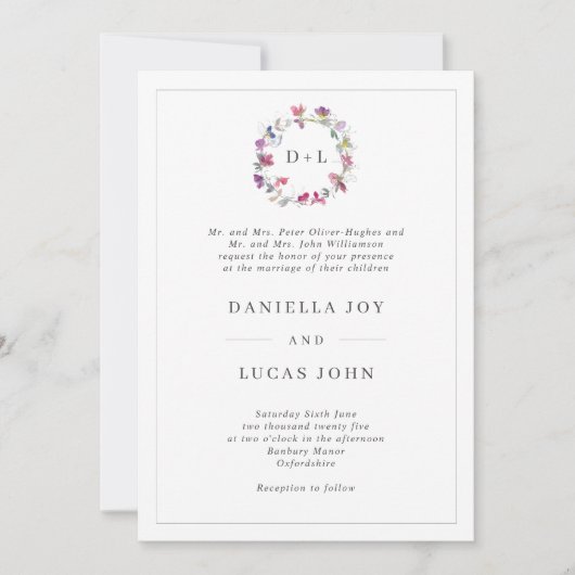 Invitation Mariage de monogramme de fleurs de pois doux (Devant)