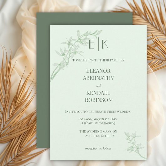 Invitation Mariage de monogramme de fleurs intemporel
