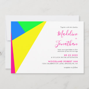 Invitation Mariage de monogramme de géométrie rose néon moder