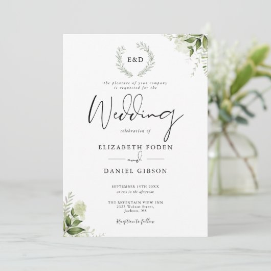 Invitation Mariage de monogramme de jardin vert (Debout devant)