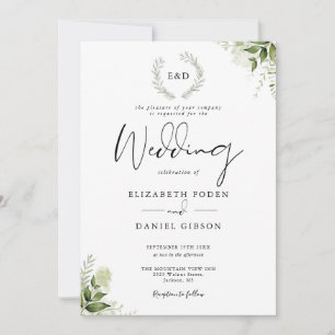 Invitation Mariage de monogramme de jardin vert