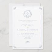 Invitation Mariage de monogramme de la crête bleue Dusty (Devant)