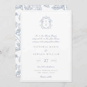 Invitation Mariage de monogramme de la crête de la régence bl