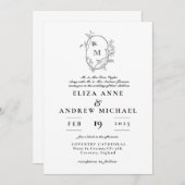 Invitation Mariage de monogramme de la crête florale (Devant / Derrière)