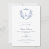 Invitation Mariage de monogramme de la crête florale de la Ré (Devant)