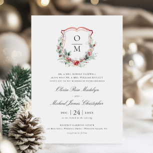 Invitation Mariage de Monogramme de la crête florale de Noël