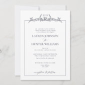 Invitation Mariage de monogramme de la frontière florale bleu (Devant)