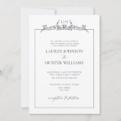 Invitation Mariage de monogramme de la frontière florale bleu (Devant)