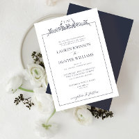 Mariage de monogramme de la frontière florale bleu