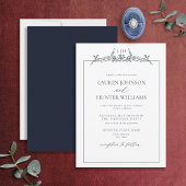 Invitation Mariage de monogramme de la frontière florale bleu