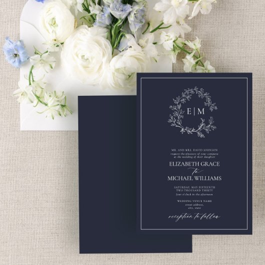 Invitation Mariage de monogramme de la marine officielle