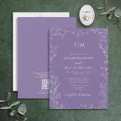 Invitation Mariage de monogramme de Lavande à feuilles élégan