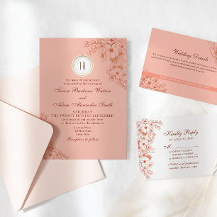 Invitation Mariage de monogramme de pêche