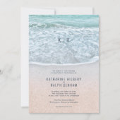 Invitation Mariage de monogramme de plage de sable et d'océan (Devant)