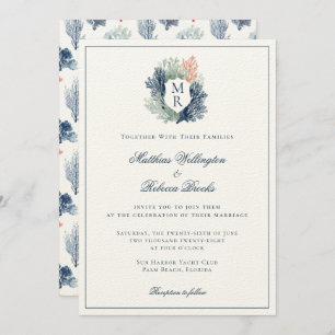 Invitation Mariage de Monogramme de plage marine