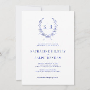 Invitation Mariage de monogramme de poignets bleu et ruban