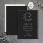 Invitation Mariage de monogramme de poitrine blanche noire<br><div class="desc">Nous aimons cette faire-part de mariage branchée et formelle en Blanc Noir ! Simple, élégant et oh-so-joli, il présente une couronne feuilletée dessinée à la main encerclant un monogramme mariage moderne. Dans son libellé traditionnel, il présente les noms des parents qui hébergent le mariage, est personnalisé en typographie élégante, et...</div>