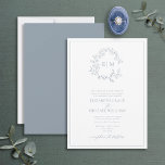 Invitation Mariage de monogramme de poitrine bleu-duché<br><div class="desc">Nous aimons cette faire-part de mariage tendance et formelle en bleu poussiéreux ! Simple, élégant et oh-so-joli, il présente une couronne feuilletée dessinée à la main encerclant un monogramme mariage moderne. Dans son libellé traditionnel, il présente les noms des parents qui hébergent le mariage, est personnalisé en typographie élégante, et...</div>