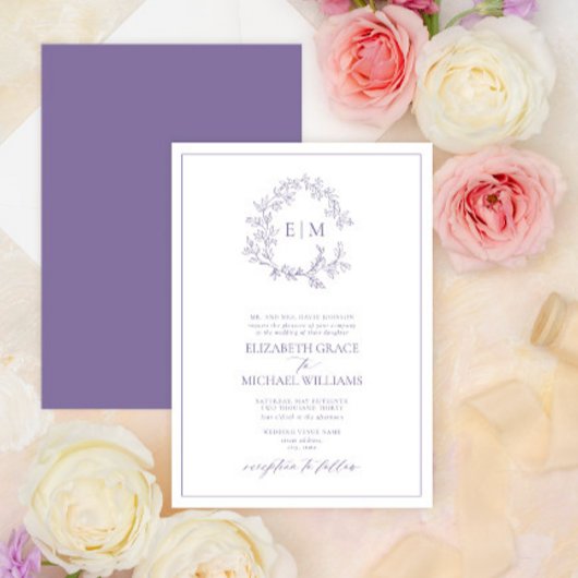 Invitation Mariage de monogramme de poitrine de Lavande