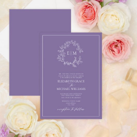 Invitation Mariage de monogramme de poitrine de Lavande