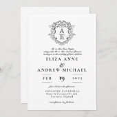 Invitation Mariage de monogramme de poitrine noire et blanche (Devant / Derrière)